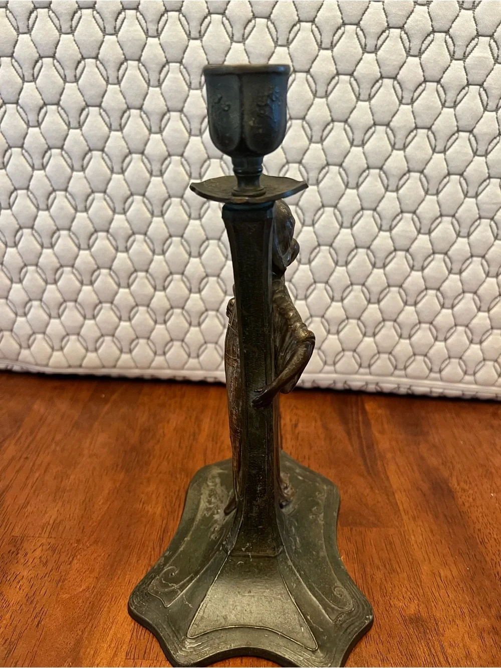 Art Nouveau, Spelter/Bronze-Tone  Female Figurine Candle Holder - Elegant Accent